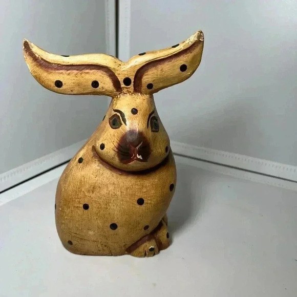 None Other - Unique Vintage Hand Carved Wood Bunny Figurine made in Indonesia